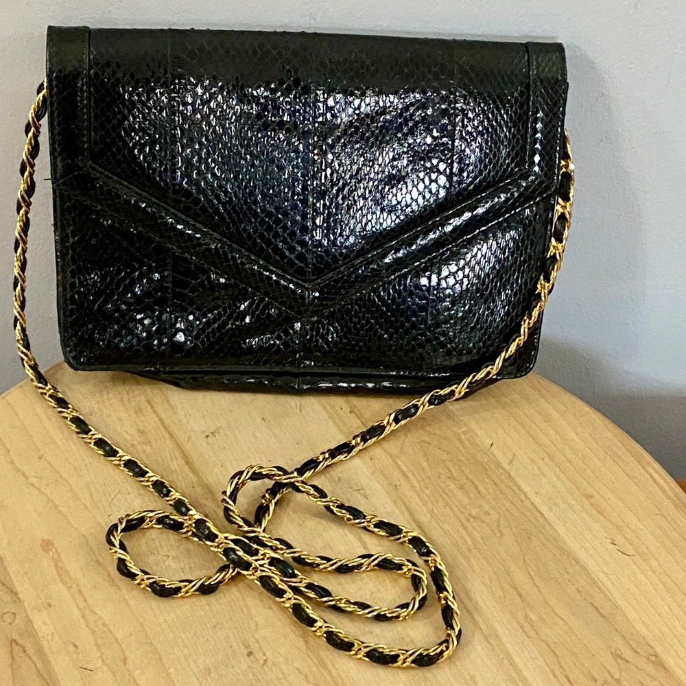 Vintage Saks Fifth Ave Snakeskin Leather Clutch Crossbody Shoulder Bag Vtg 80s